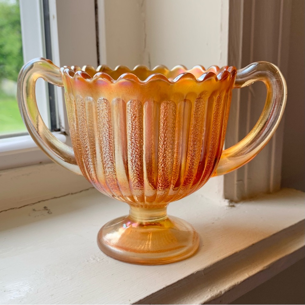 Vintage Amber Carnival Glass Trophy Vase